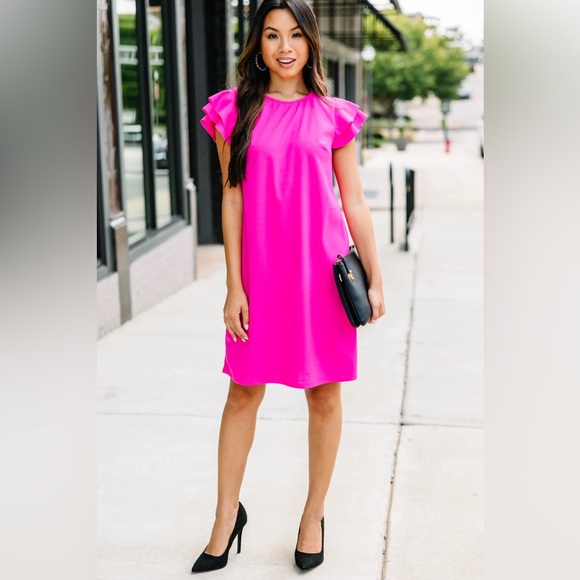 💕🩷Magenta Purple Ruffled Sleeve Dress🩷💕 - Picture 2 of 4